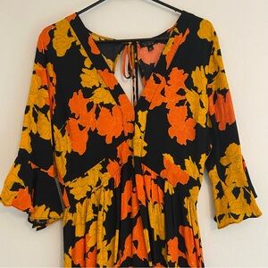 Topshop orange and yellow floral midi dress